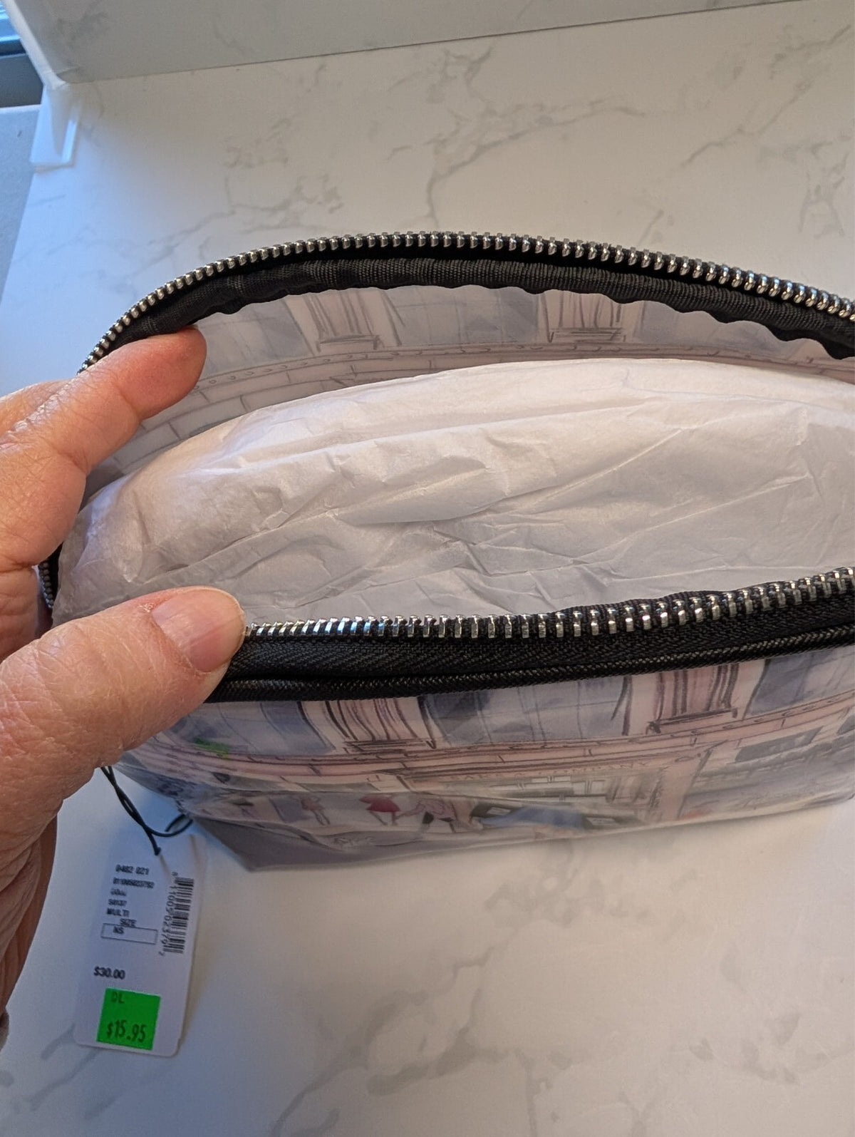 Saks Fifth Avenue Watercolor City Street Scene Cosmetic Pouch NWT