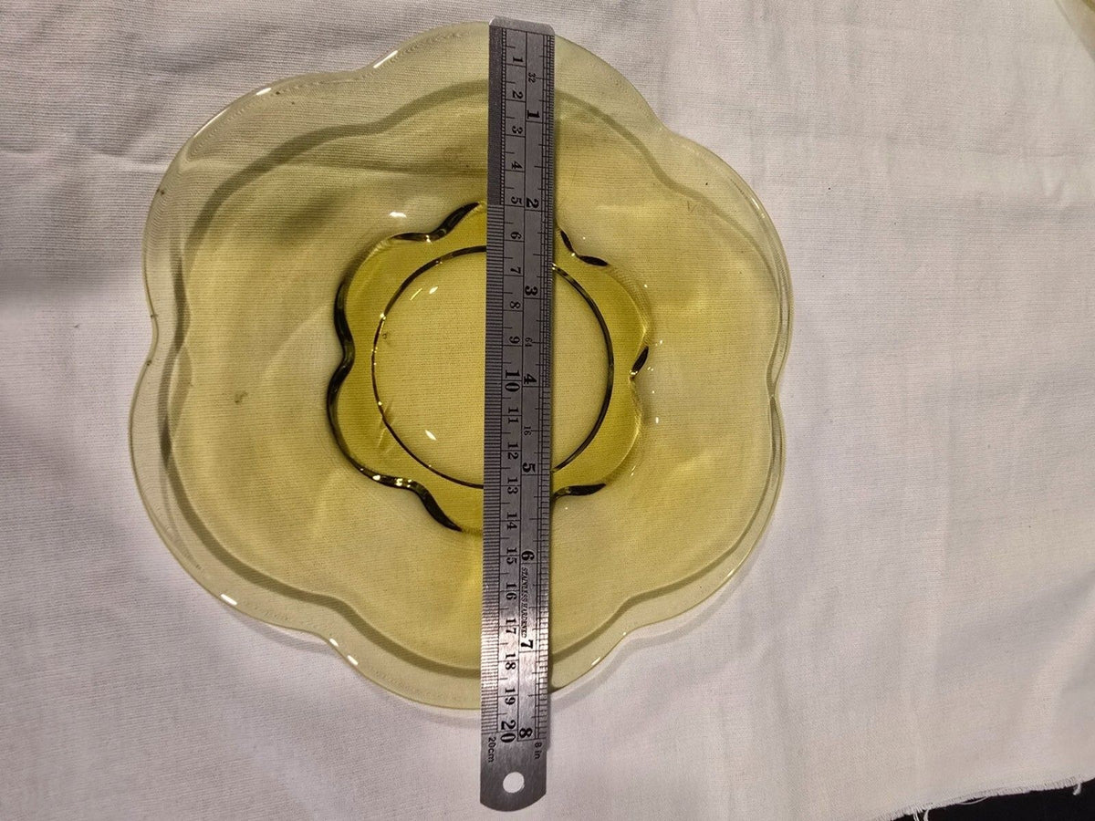 set of 4 Duncan & Miller Canterbury Chartreuse Salad Plates – Uranium Glass MCM