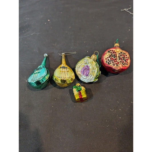 Vintage Glass Christmas Ornaments Lot of 5 Figural Shapes Mandolin