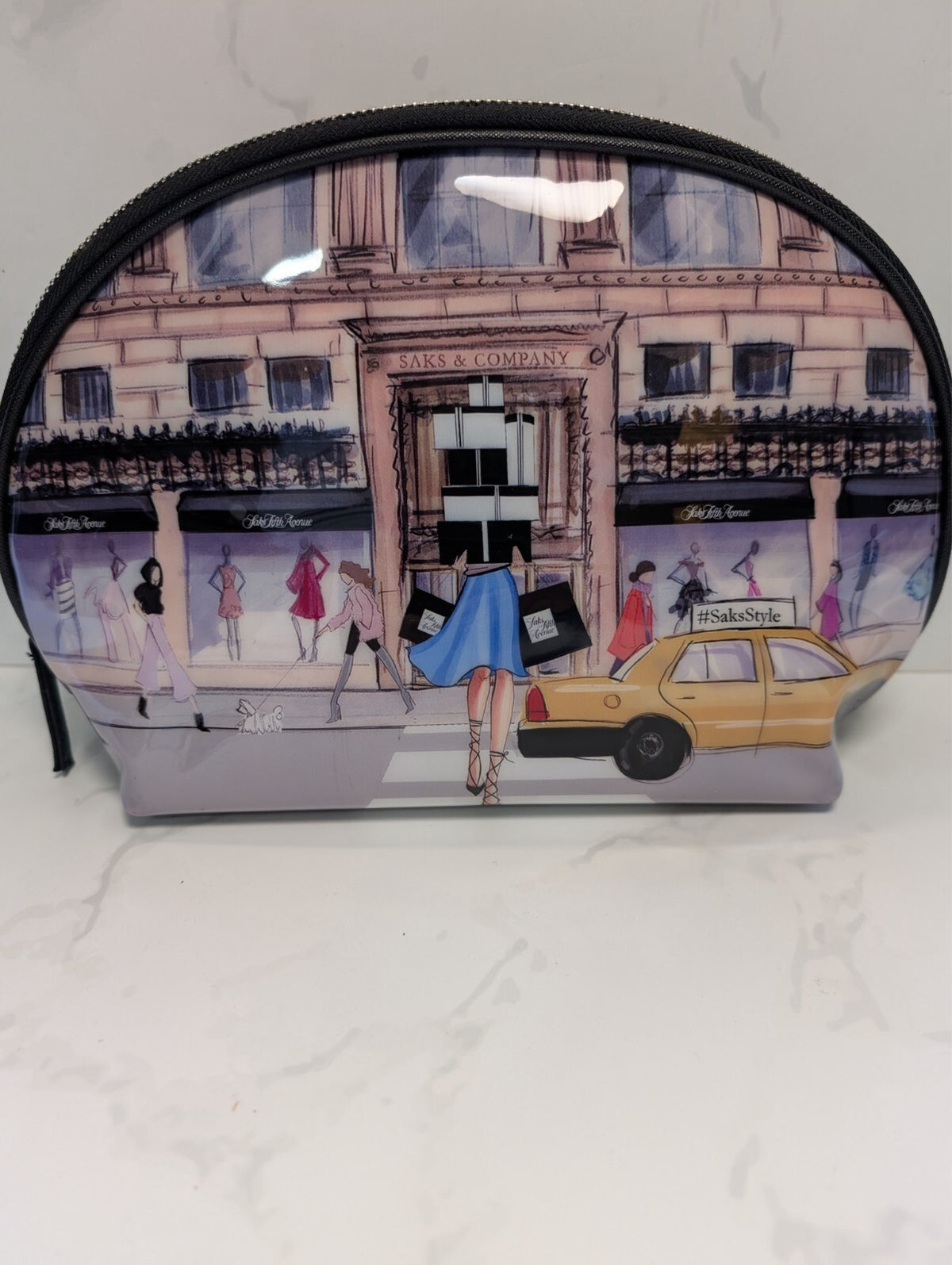 Saks Fifth Avenue Watercolor City Street Scene Cosmetic Pouch NWT