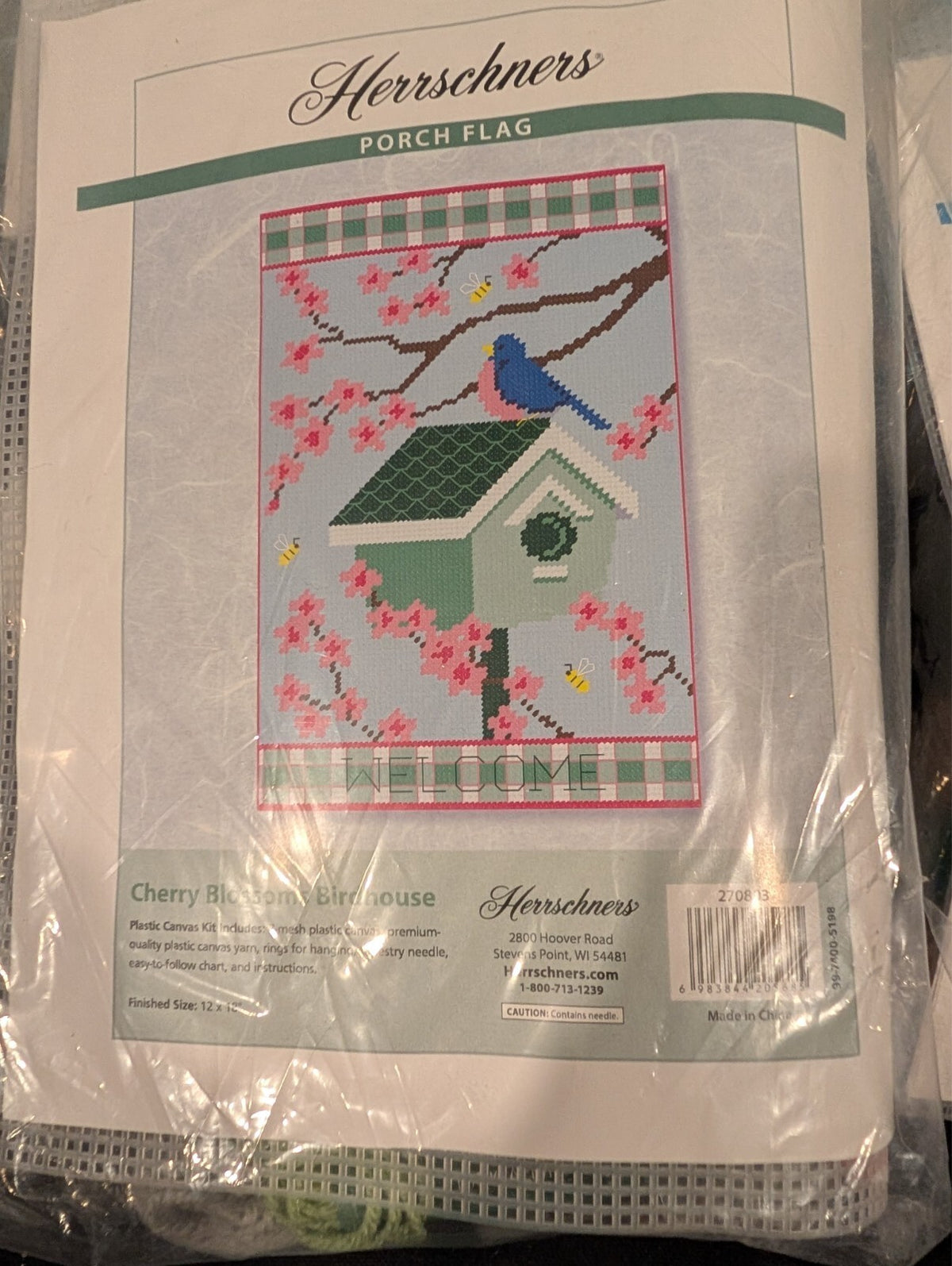 4 Herrschners Birdhouse Porch Flag Plastic Canvas Kits Chickadees Wildflowers
