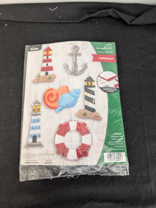 Bucilla Lighthouse Felt Ornaments Kit 89291E Nautical Seashore Set of 6 Sealed