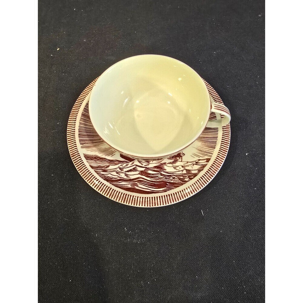 Rockwell Kent Moby Dick Cup & Saucer Set – Vernon Kilns – Brown– 1940s Vintage