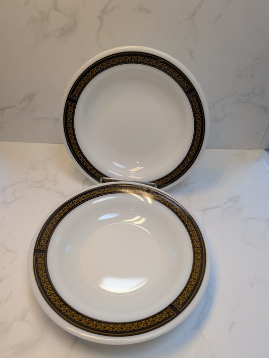 Corning White Milk Glass Rimmed Soup Bowl Ebony Fleur-de-Lis 704-18