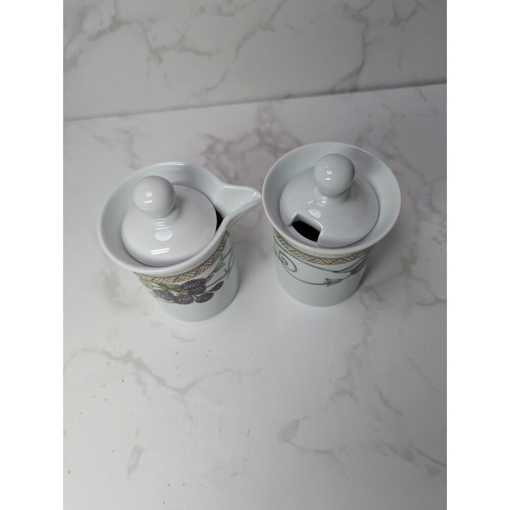 Dansk Umbrian Fruits Creamer & Covered Sugar Bowl Set Portugal