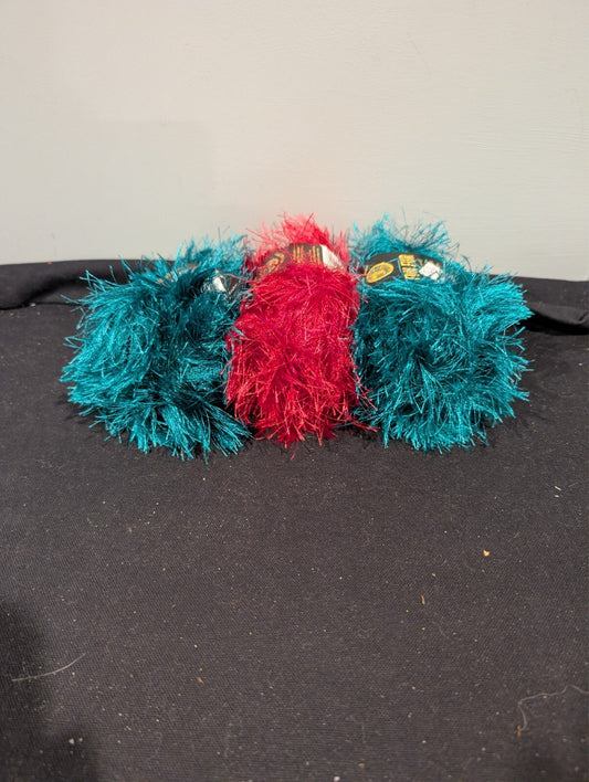3 Skeins Lion Brand Fun Fur Eyelash Novelty Yarn Peacock Raspberry 150g Lot