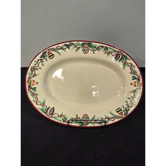 Pfaltzgraff Holiday Garland Christmas Oval Serving Platter – 14" Holly, Ornament