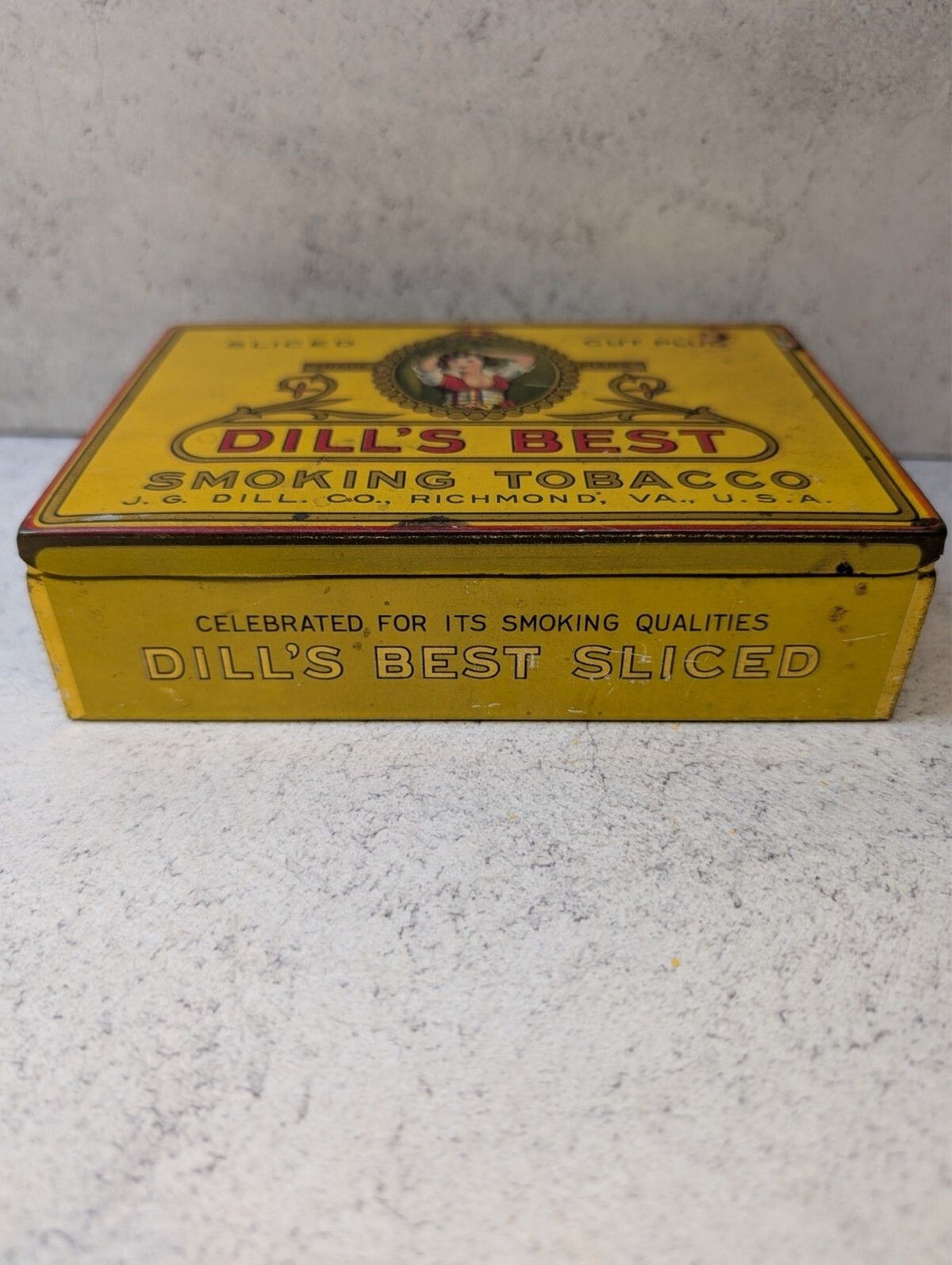 Antique Dill's Best Sliced Tobacco Tin Richmond VA Litho Figural