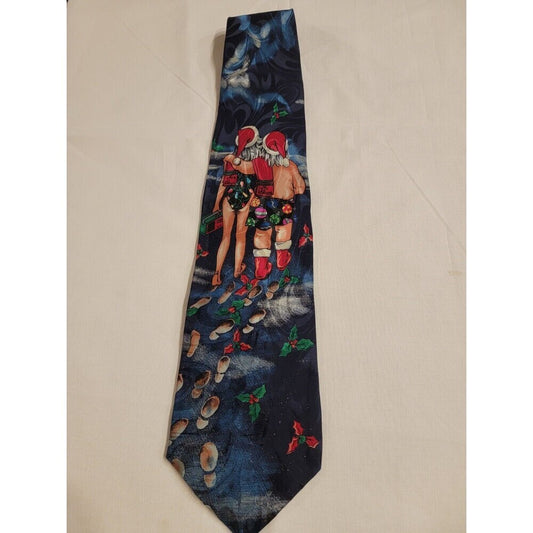 Vintage Addiction 100% Silk Christmas Mr & Mrs Klaus on the Beach Men's Tie NWT