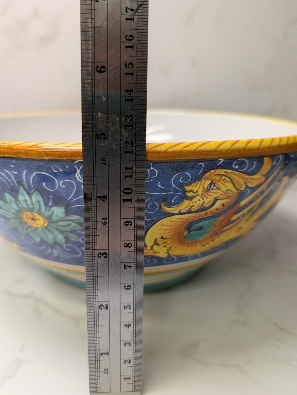 L'Antica Deruta For Bellezza Italian Majolica Griffin Bowl 12" Hand Painted