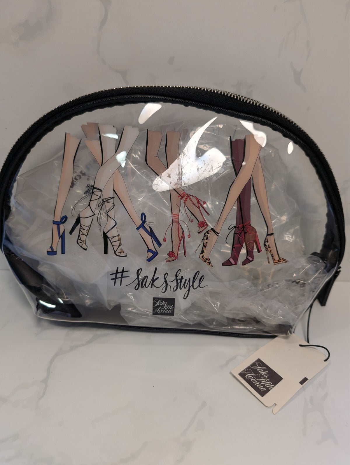 Saks Fifth Avenue Black & White Bows Cosmetic Pouch NWT