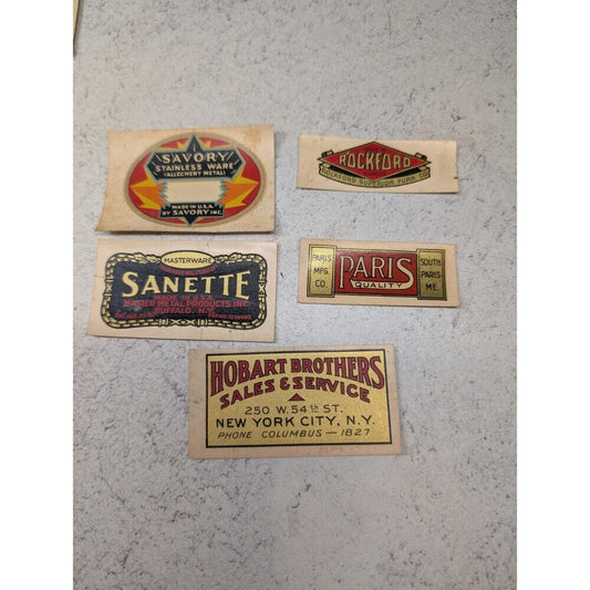 Vintage Advertising Labels Lot Savory Sanette Hobart Rockford Paris Paper