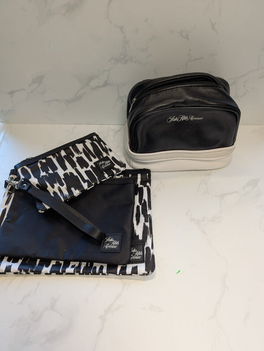 Saks Fifth Avenue Black & White Printed Cosmetic Pouch Set of 3