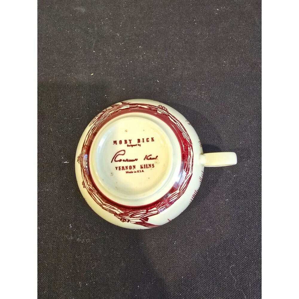 Rockwell Kent Moby Dick Cup & Saucer Set – Vernon Kilns – Brown– 1940s Vintage