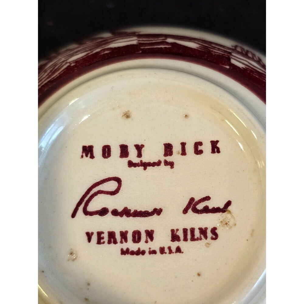 Rockwell Kent Moby Dick Cup & Saucer Set – Vernon Kilns – Brown– 1940s Vintage