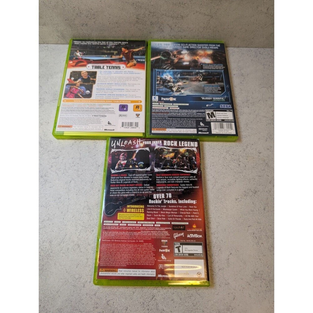 Xbox 360 Game Lot Vanquish Table Tennis Guitar Hero III Legends of Rock CIB Test