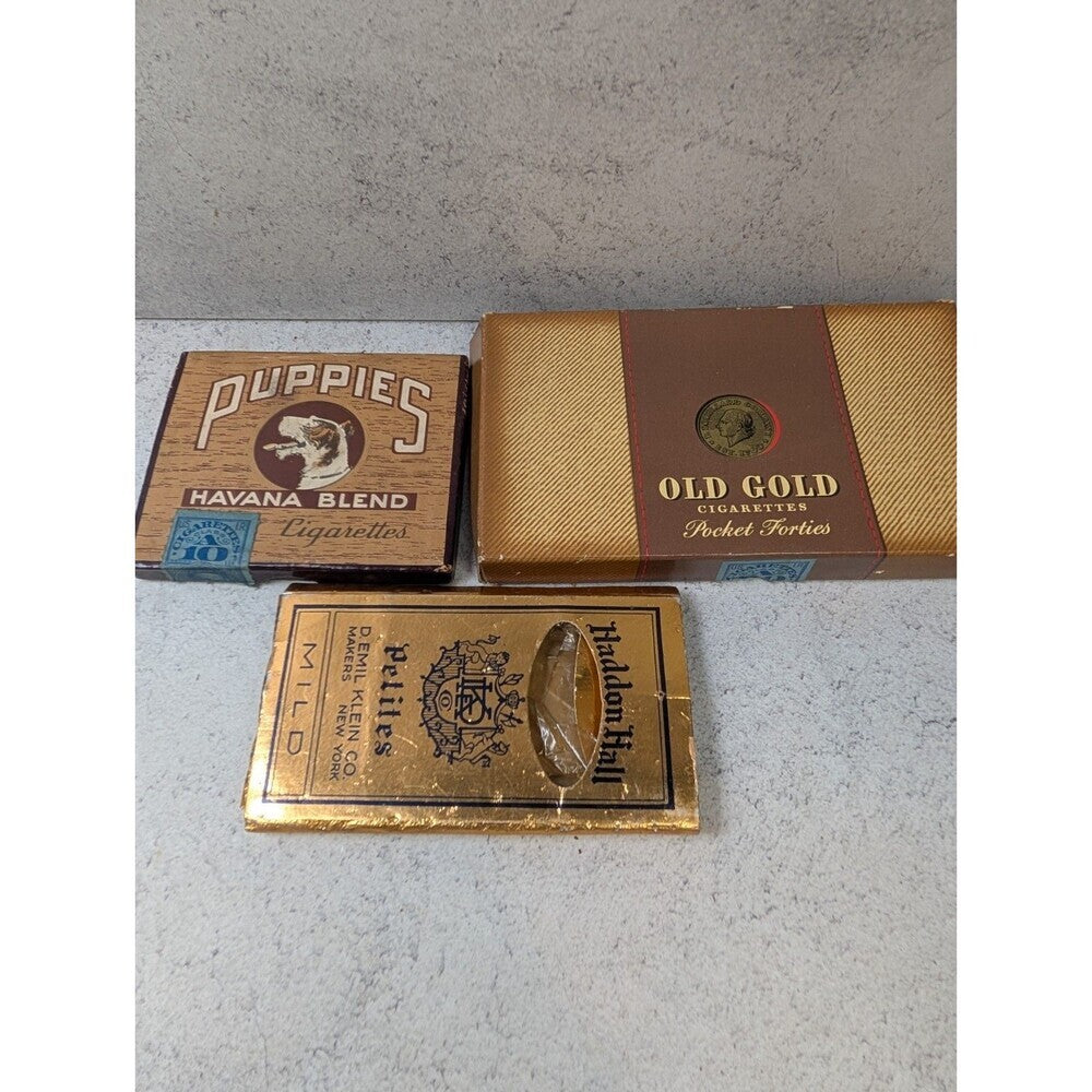 Vintage Cigarette Boxes Lot Old Gold Puppies Haddon Hall Tobacco Boxes