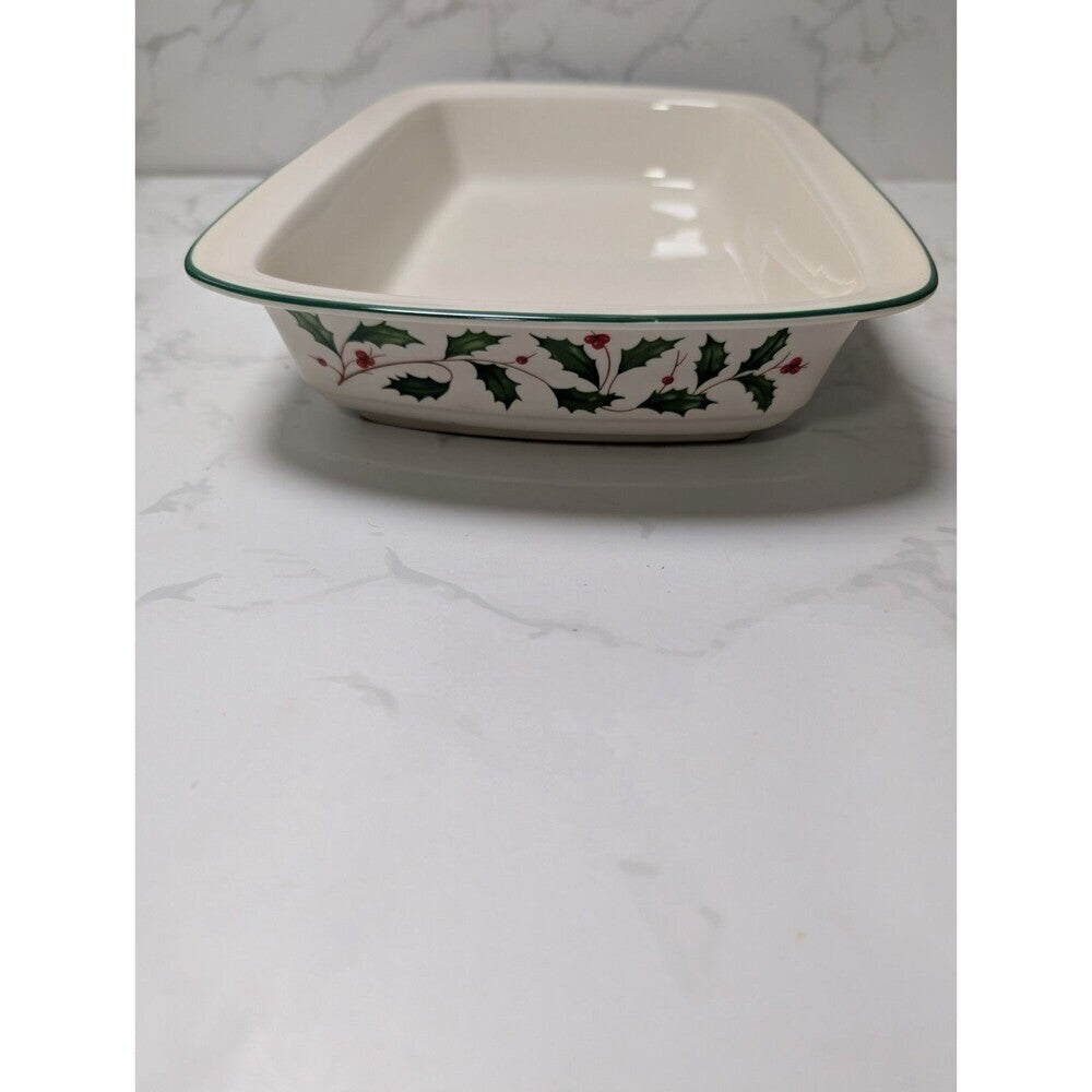 Lenox Holiday Bakeware Rectangular Baking Dish 13" Holly Berry USA Oven Safe