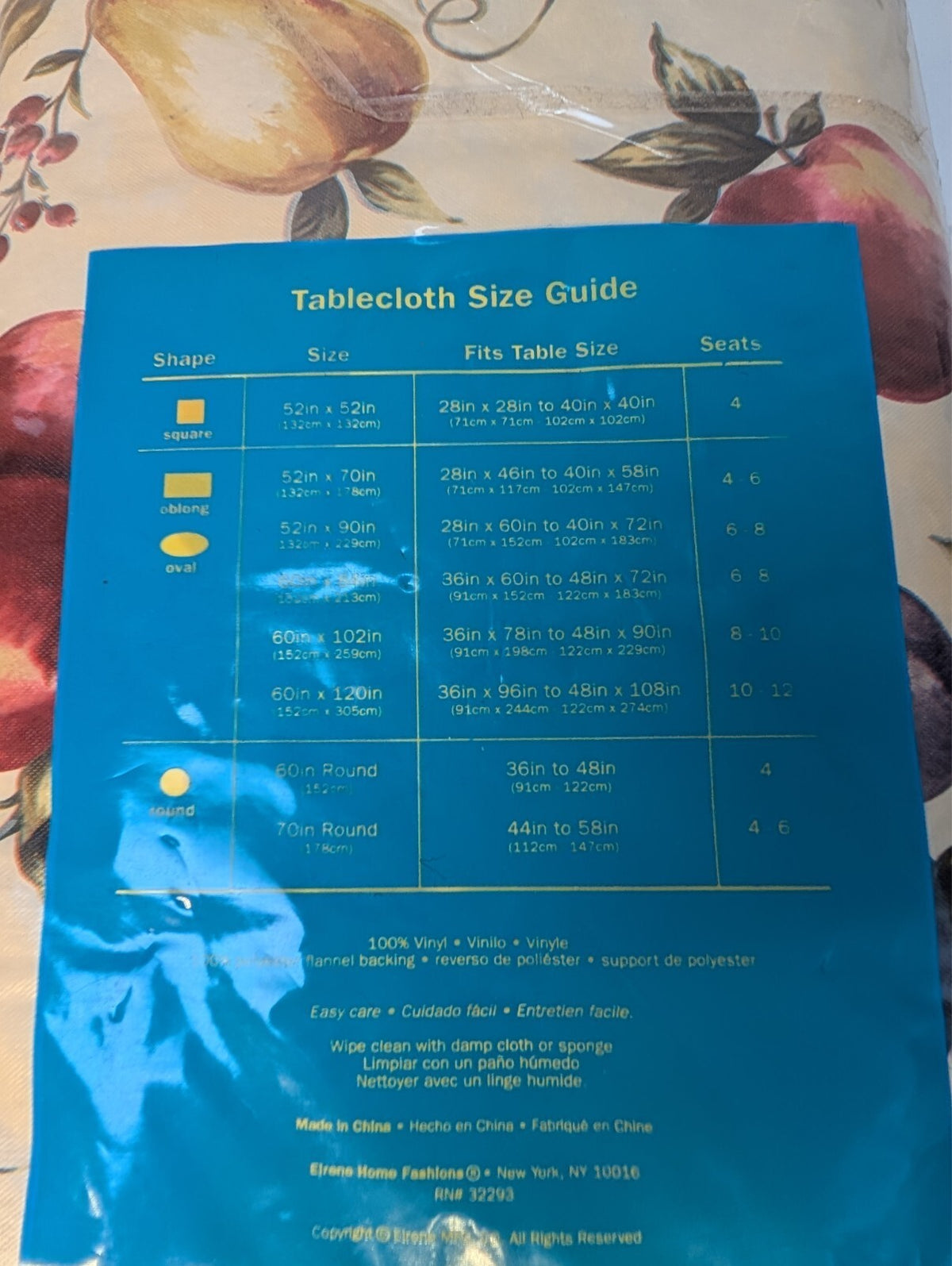 Dining Fashions Summer Time Fruit Vinyl Tablecloth 52 x 70 Oblong NOS