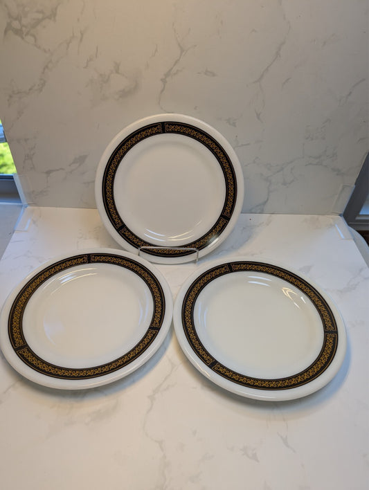 Pyrex Corning Tableware Ebony Fleur-de-Lis Milk Glass 9" Luncheon Plate 703-23