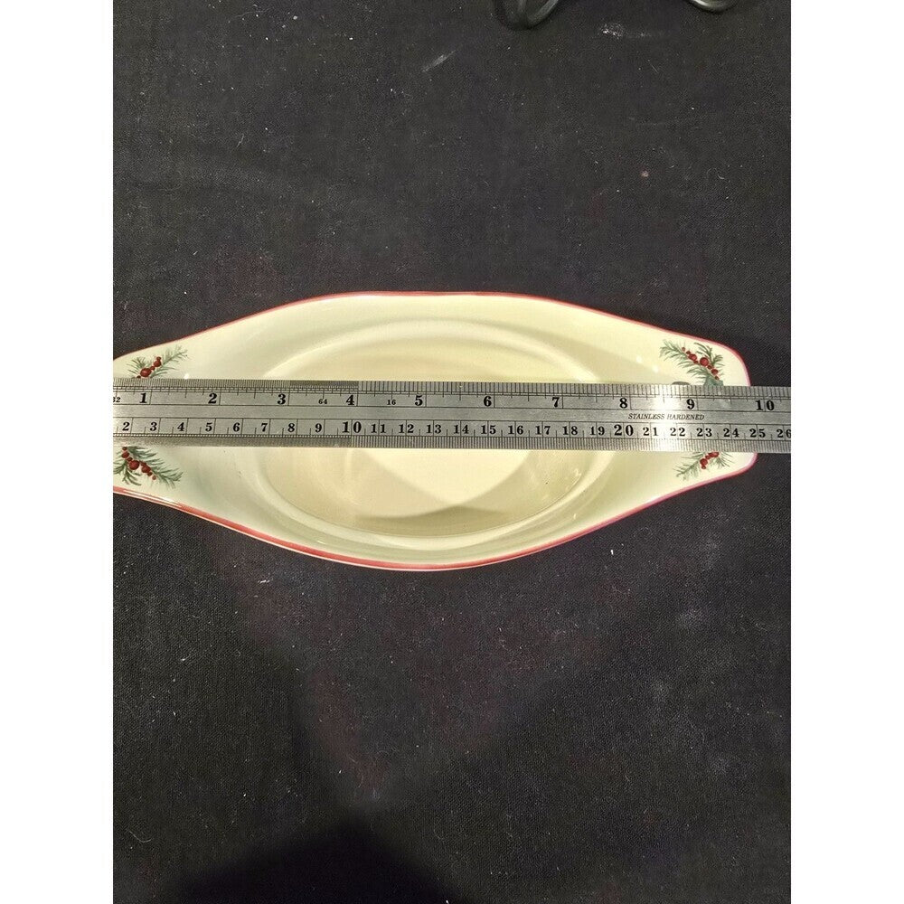 Pfaltzgraff Holiday Garland Divided Serving Bowl with Metal Stand & Ladle