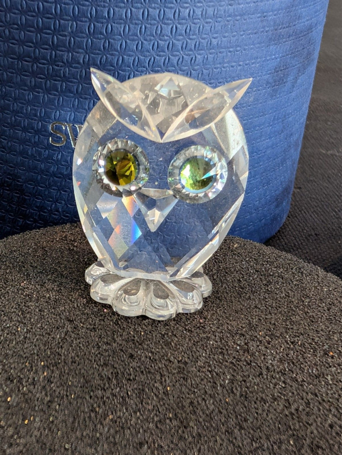 Swarovski Crystal Mini Owl Figurine Green Eyes w Original Box Austria