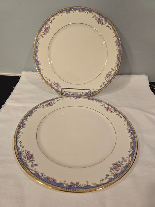 Lenox Southern Vista Dinner Plates 10 7/8" Set of 2 Floral Blue Gold Trim