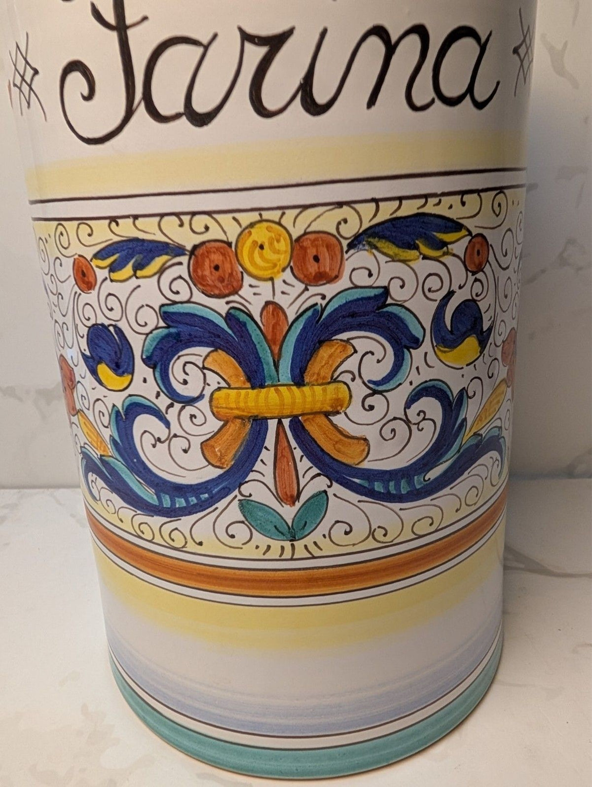 L'Antica Deruta Bellezza Farina Flour Canister w Lid Italian Majolica 10"