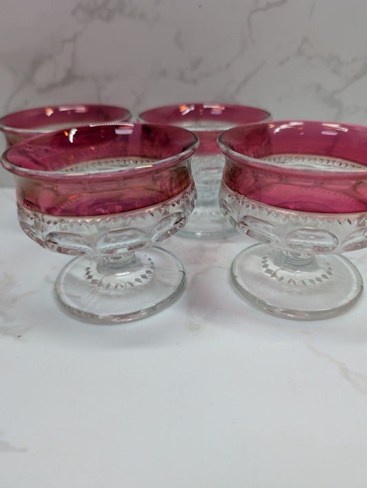 Tiffin King’s Crown Ruby Flash Champagne Sherbet Glasses Set of 4 Thumbprint