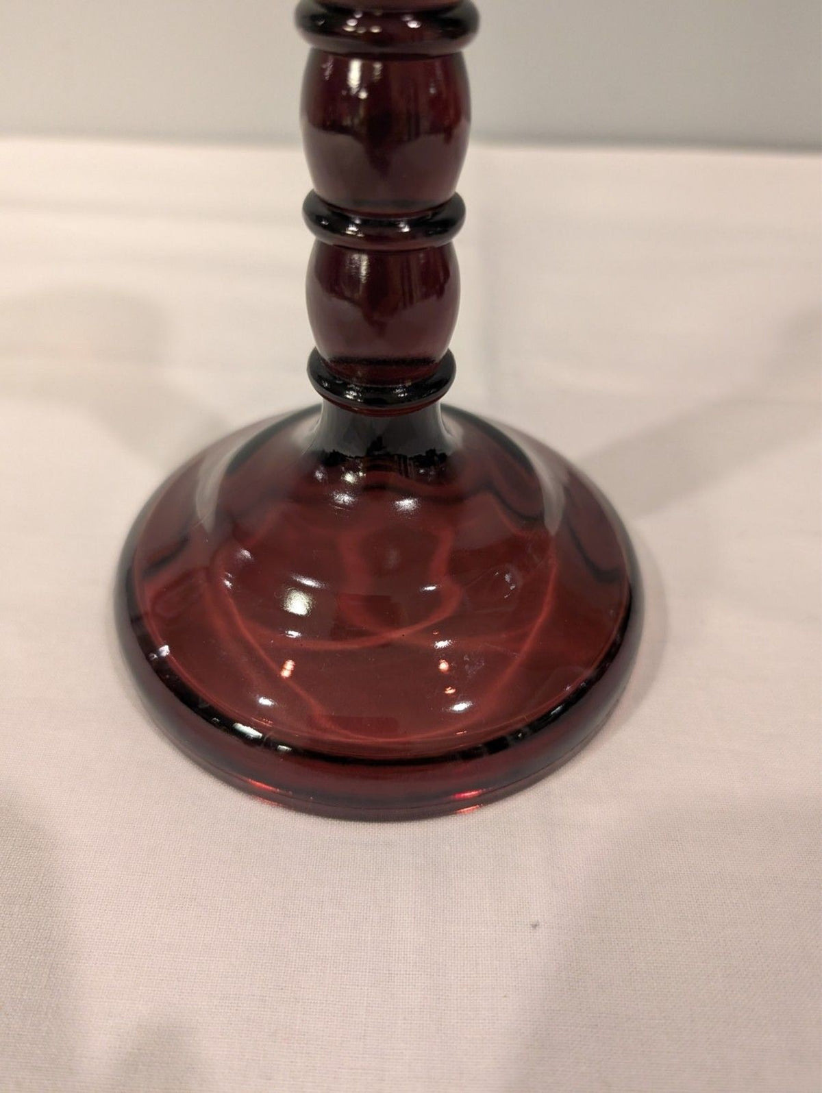 Vintage Amethyst Glass Candlesticks — 8" Taper Holders — Stacked Ball Stem  Pair