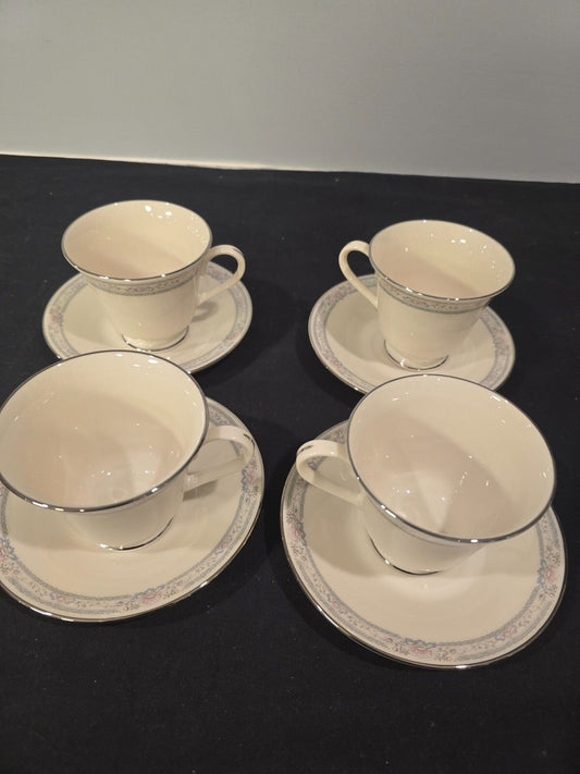 Set of 4 Lenox Charleston Coffee/Tea Cup & Saucers - New