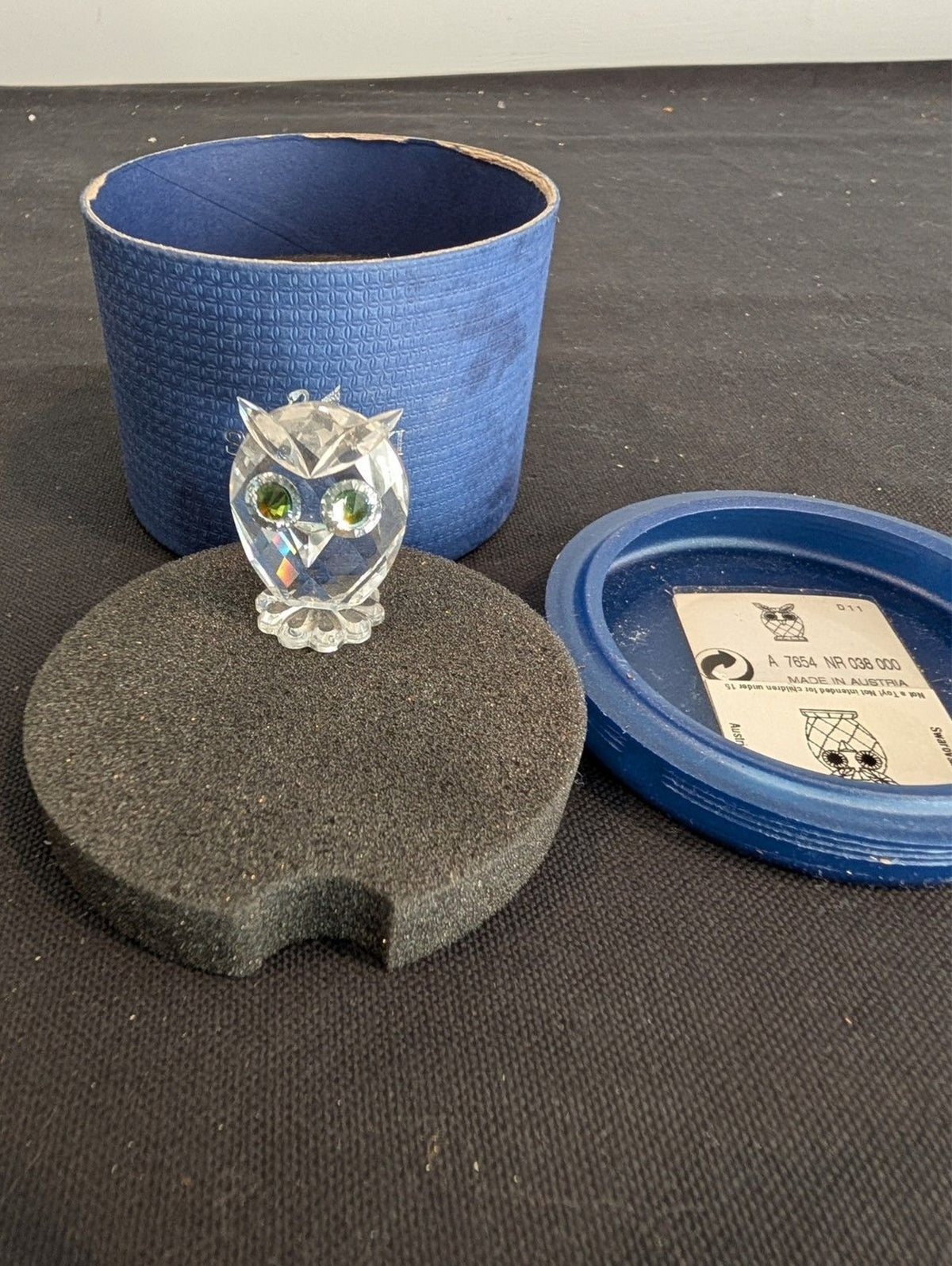 Swarovski Crystal Mini Owl Figurine Green Eyes w Original Box Austria