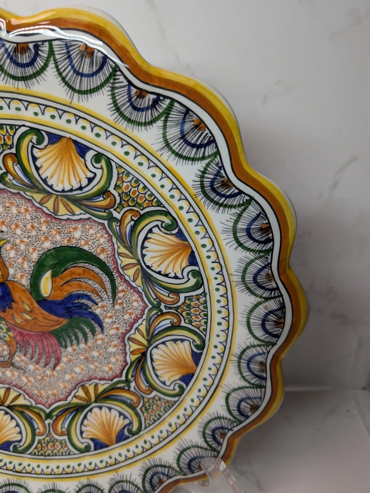 Faience De Coimbra Portugal Hand Painted Rooster Charger Plate 14"