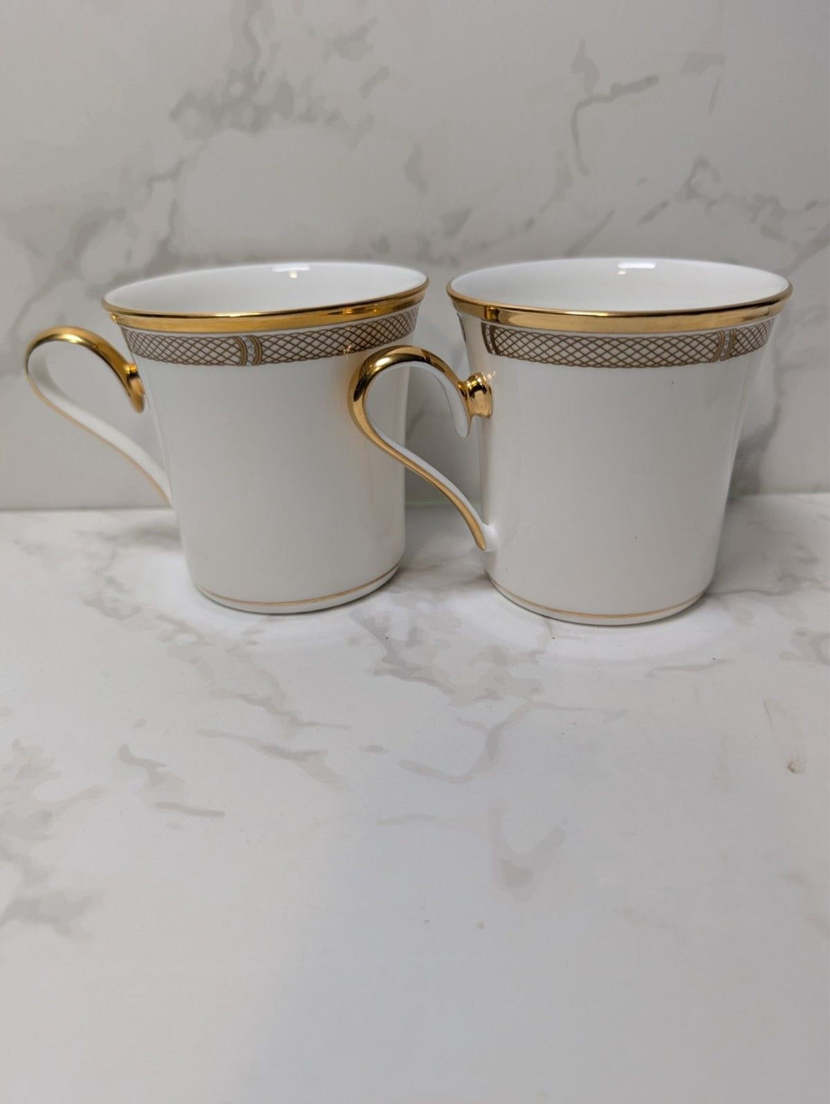 Lenox Eternal White Dimension II Set of 6 Mugs Gold Trim USA Made