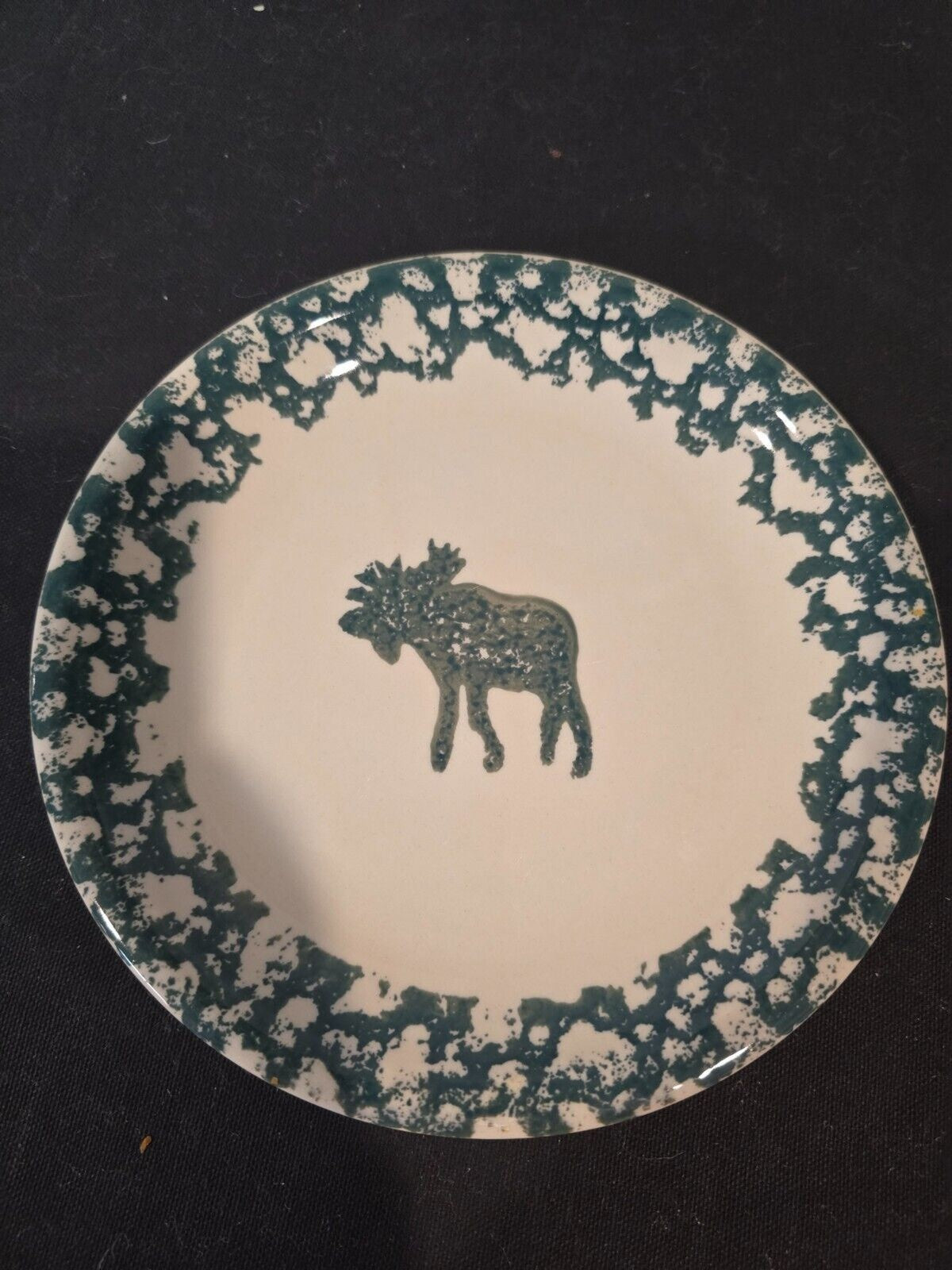 3 Tienshan Folk Craft Moose Country 7 3/4" Salad Plates Forest Green StoneWare
