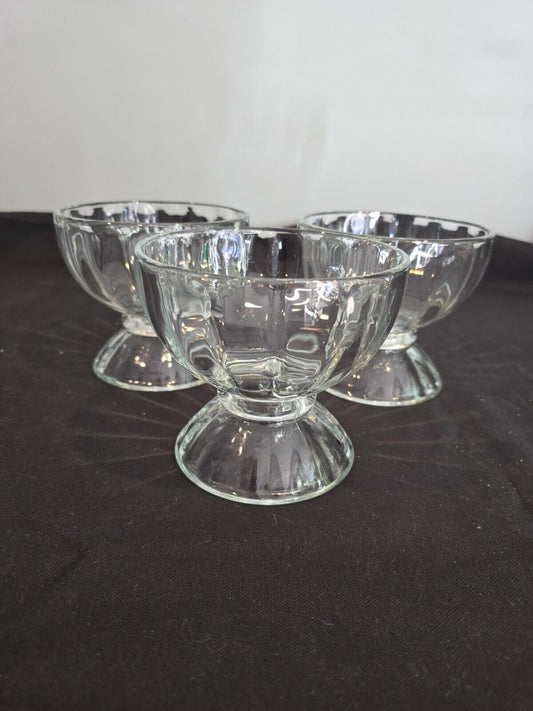 Libbey Clear Optic Glass Ice Cream Bowl Fruit Dessert Pedestal Footed Set of 3