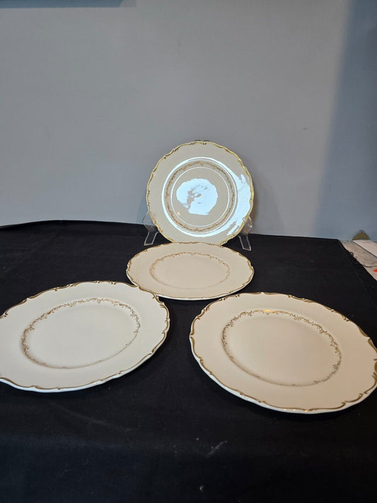 Set of 4 Royal Doulton Richelieu White/Gold 10-5/8" Dinner Plate H4957
