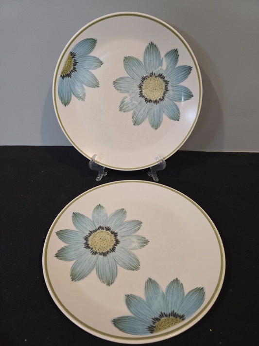 Set 2 Noritake Progression China Up-Sa Daisy 10 1/4" Dinner Plates 9001 Blue