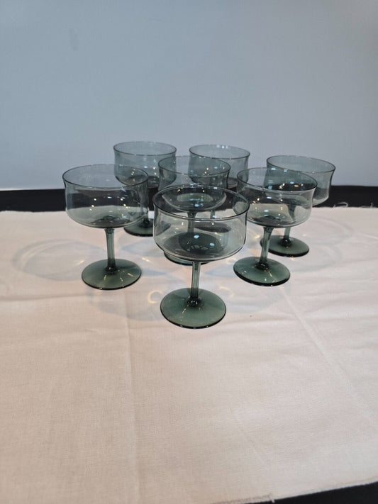 Set of 7 Lenox Crystal Silver Mist Blue Gray Champagne/Tall Sherbet Glasses 5"