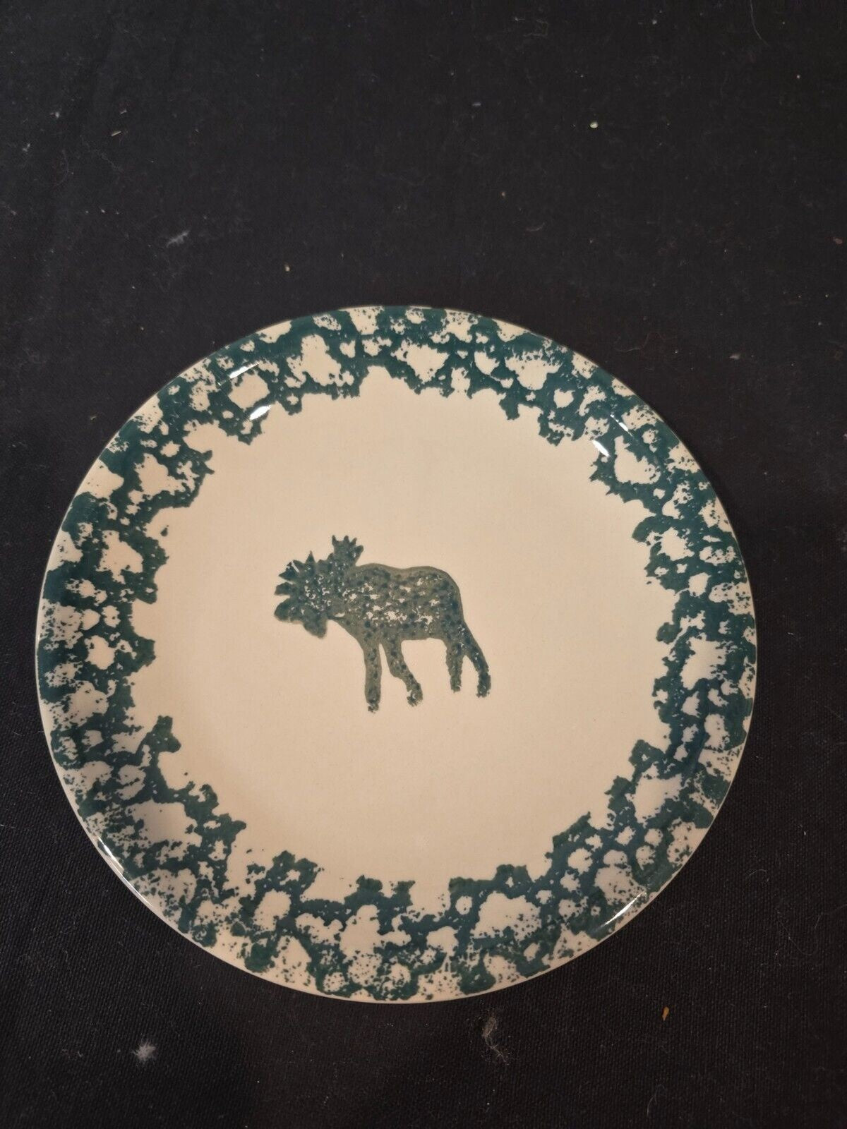 3 Tienshan Folk Craft Moose Country 7 3/4" Salad Plates Forest Green StoneWare