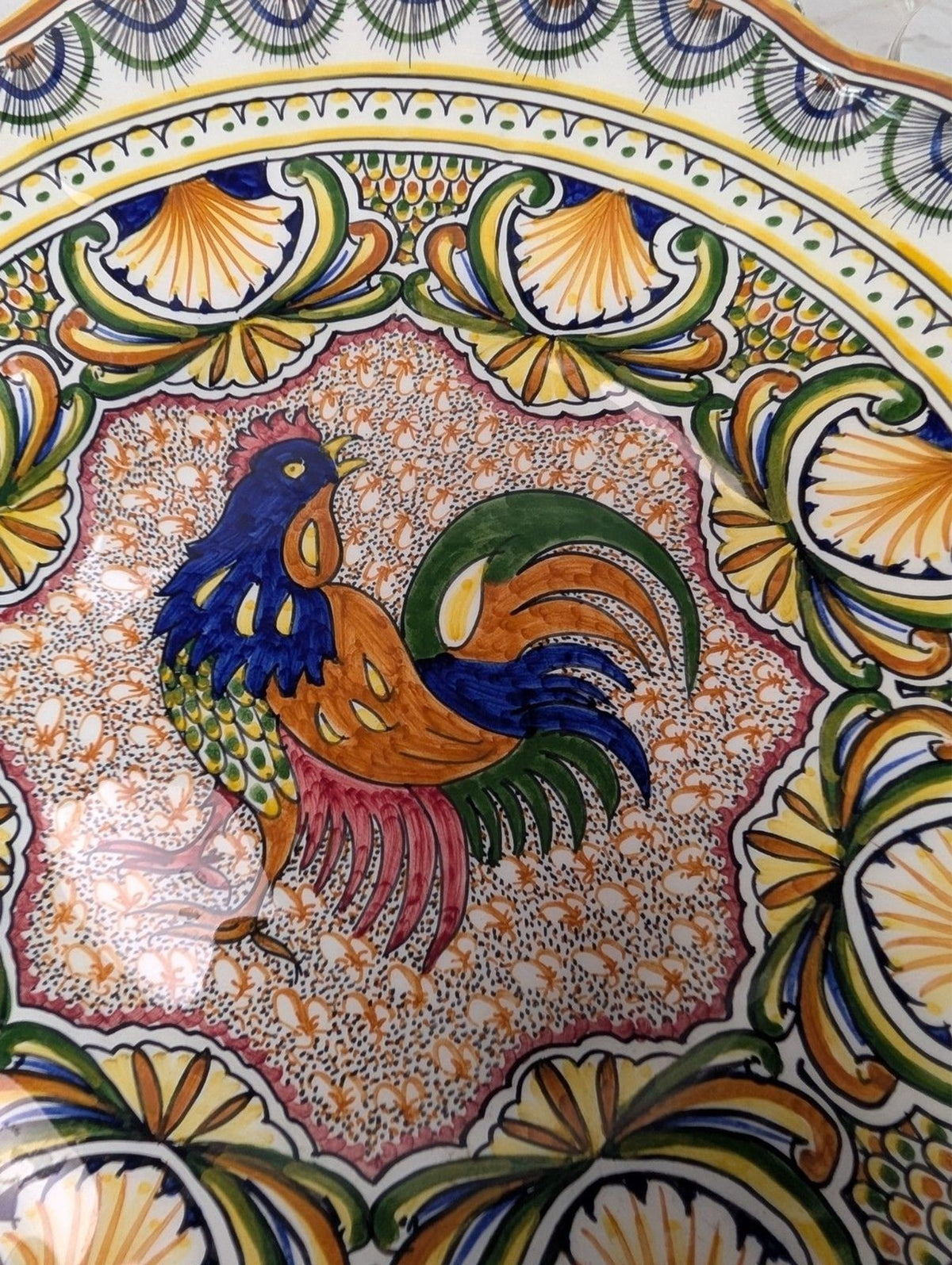 Faience De Coimbra Portugal Hand Painted Rooster Charger Plate 14"