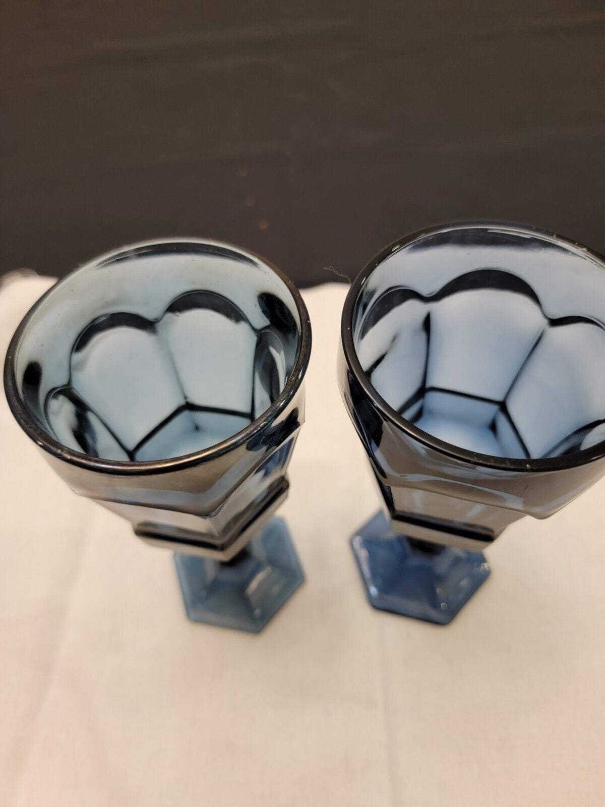 Set of (2) Vintage Fostoria Virginia Dark Blue Wine/Water Goblets - 7.25"