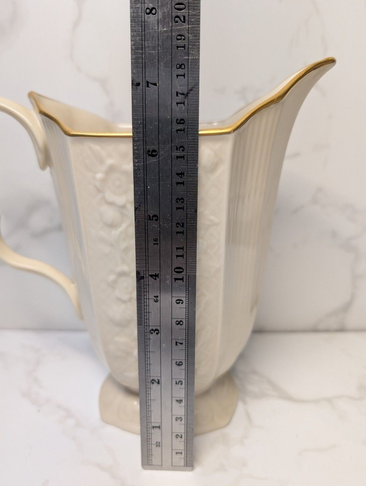 Lenox Ivory Gold Trim Small Pitcher 24 Oz USA Embossed Leaf Pattern