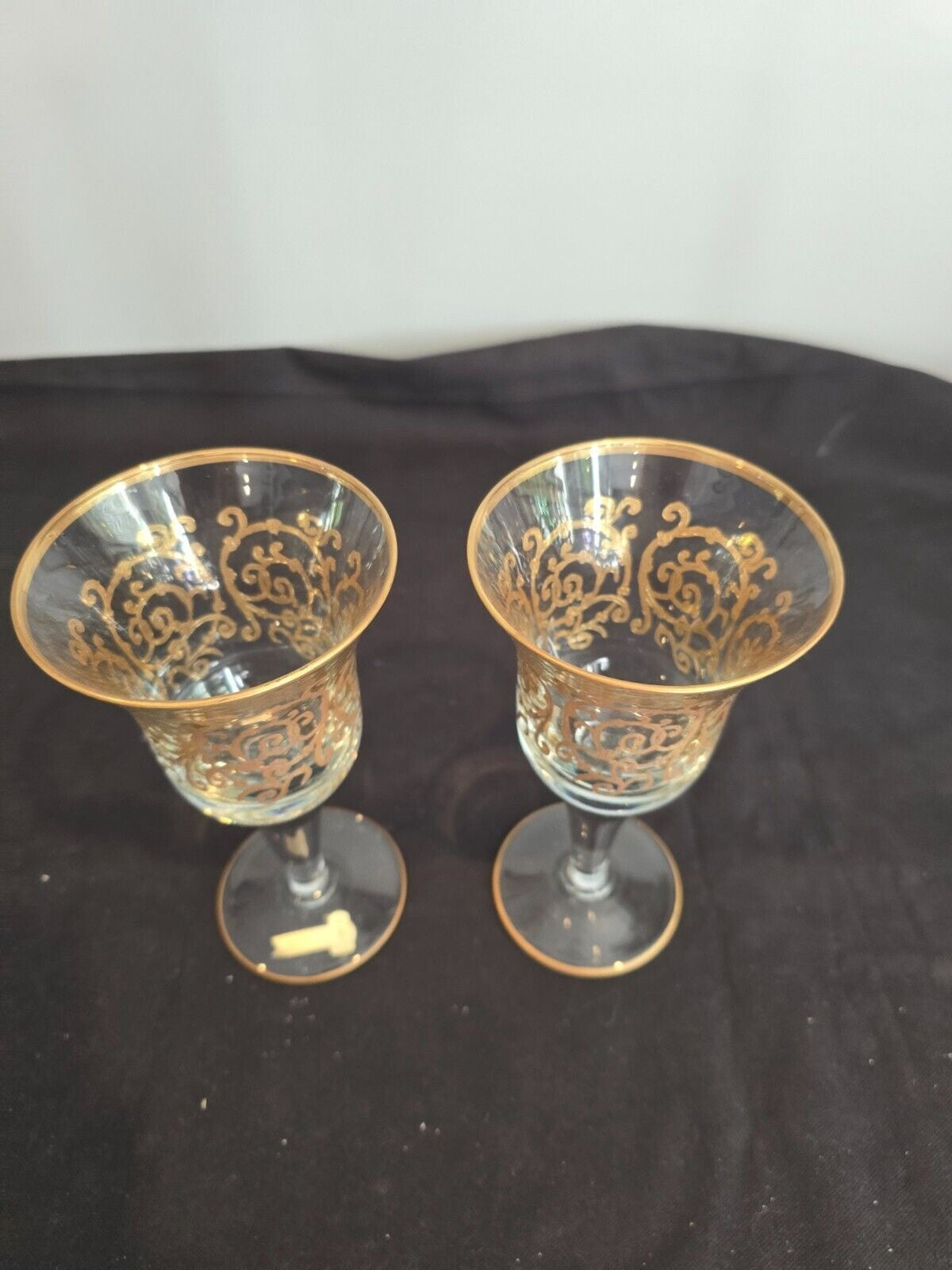 SET of 2 Interglass Italy Clear & Hand Painted 24K Gold Water/Wine Glasses