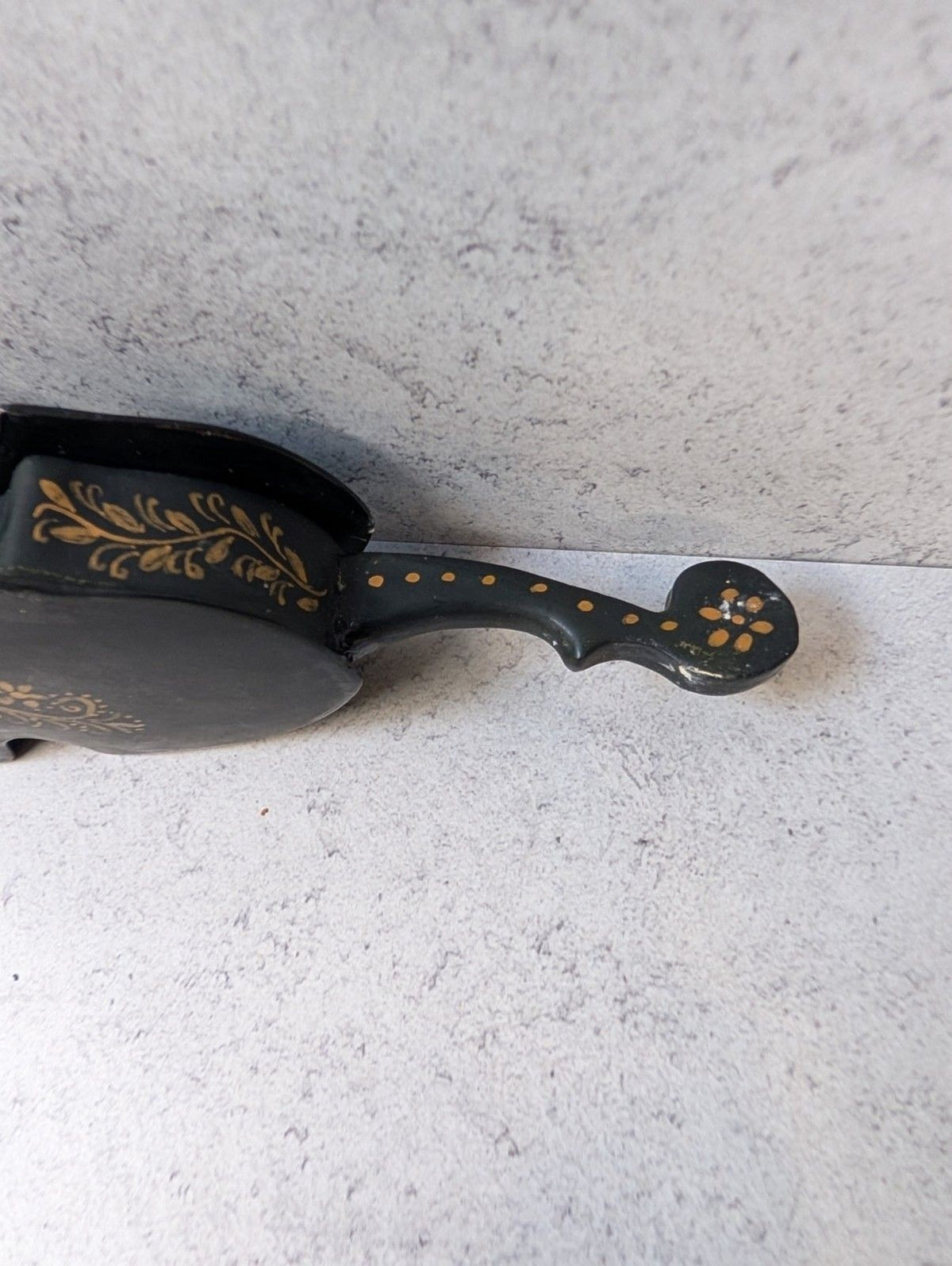 Vintage Hand-Painted Russian Lacquer Box Violin Shape Folk Tale Scene
