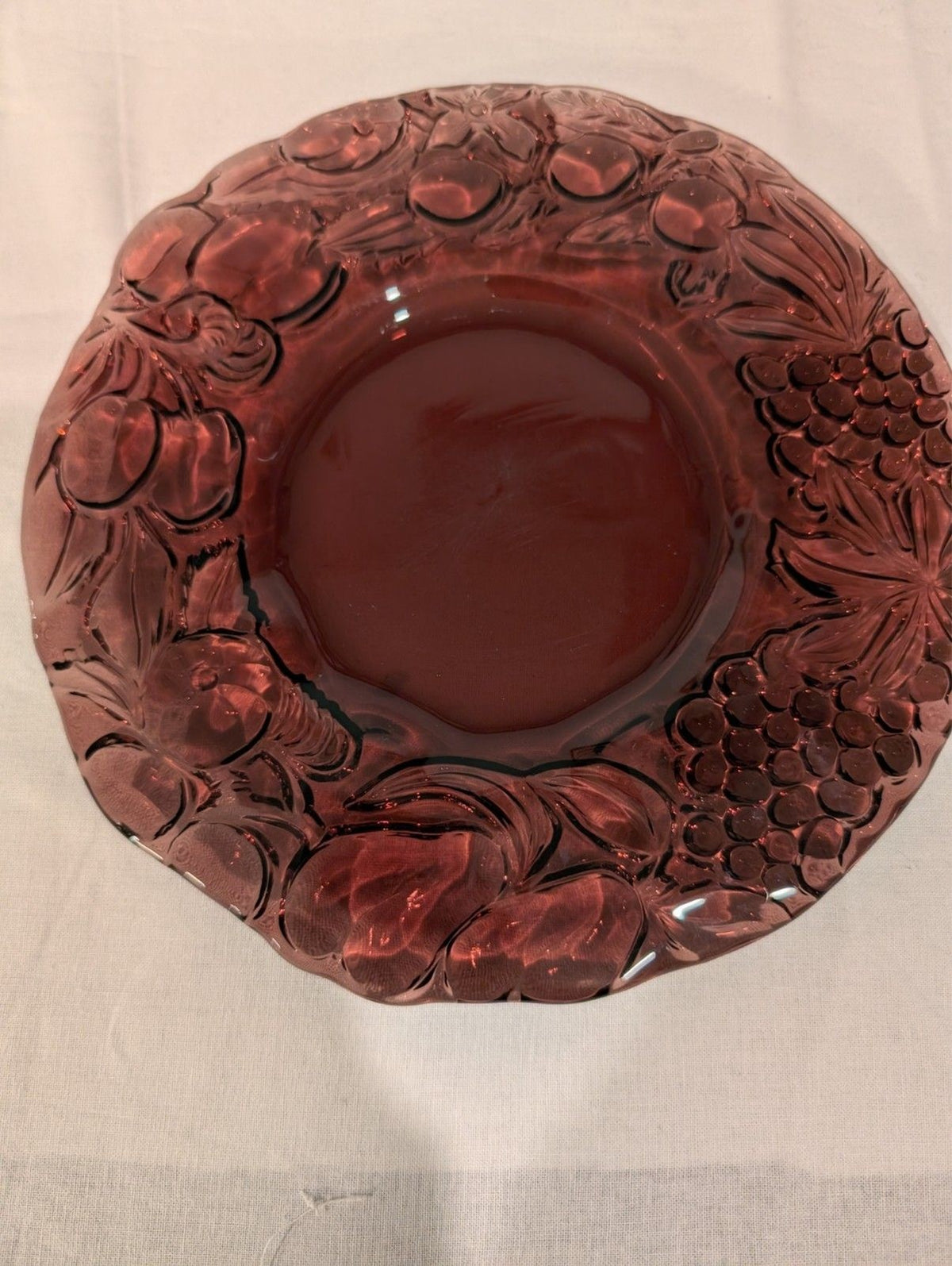 Italian Intaglio Amethyst Salad Plates — Vintage 1970s Pressed Glass — Set of 4