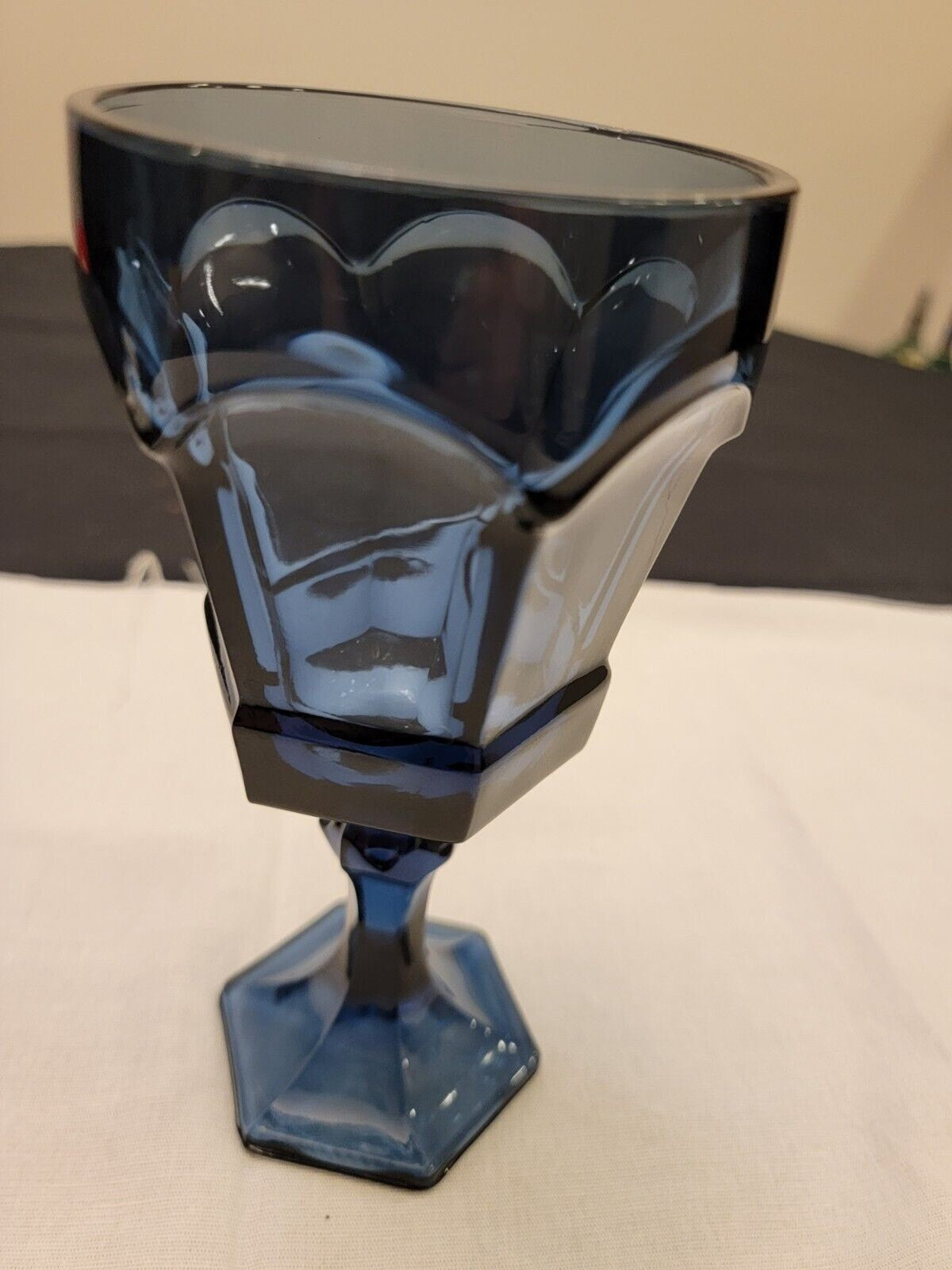 Set of (2) Vintage Fostoria Virginia Dark Blue Wine/Water Goblets - 7.25"