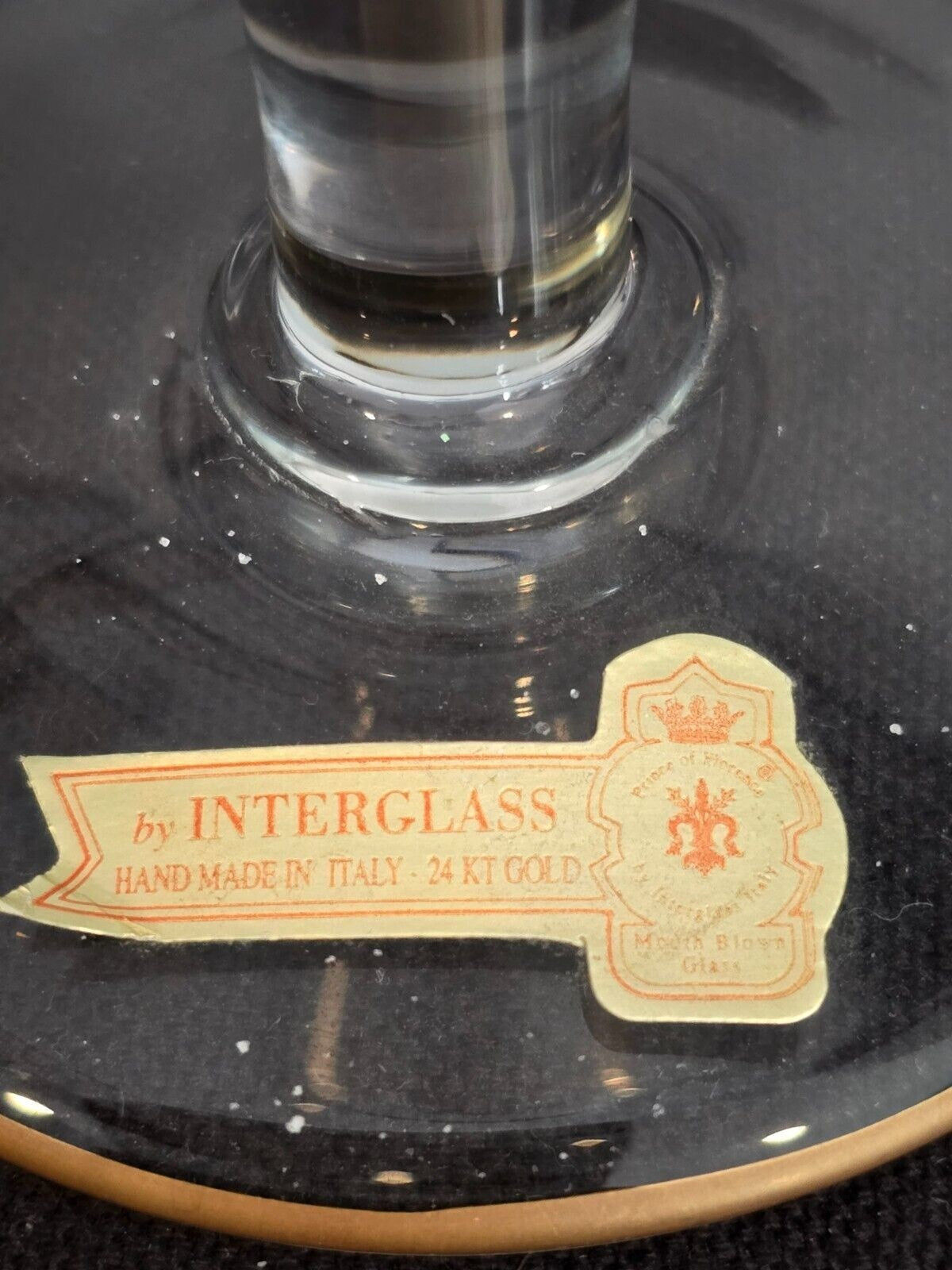 SET of 2 Interglass Italy Clear & Hand Painted 24K Gold Water/Wine Glasses