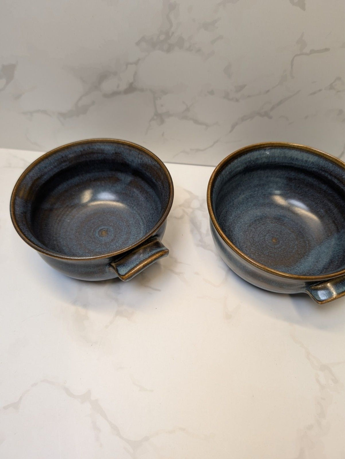 Signed B. Long Studio Pottery Blue Gray 5pc Set Hand Thrown Soup & Serving Bowls