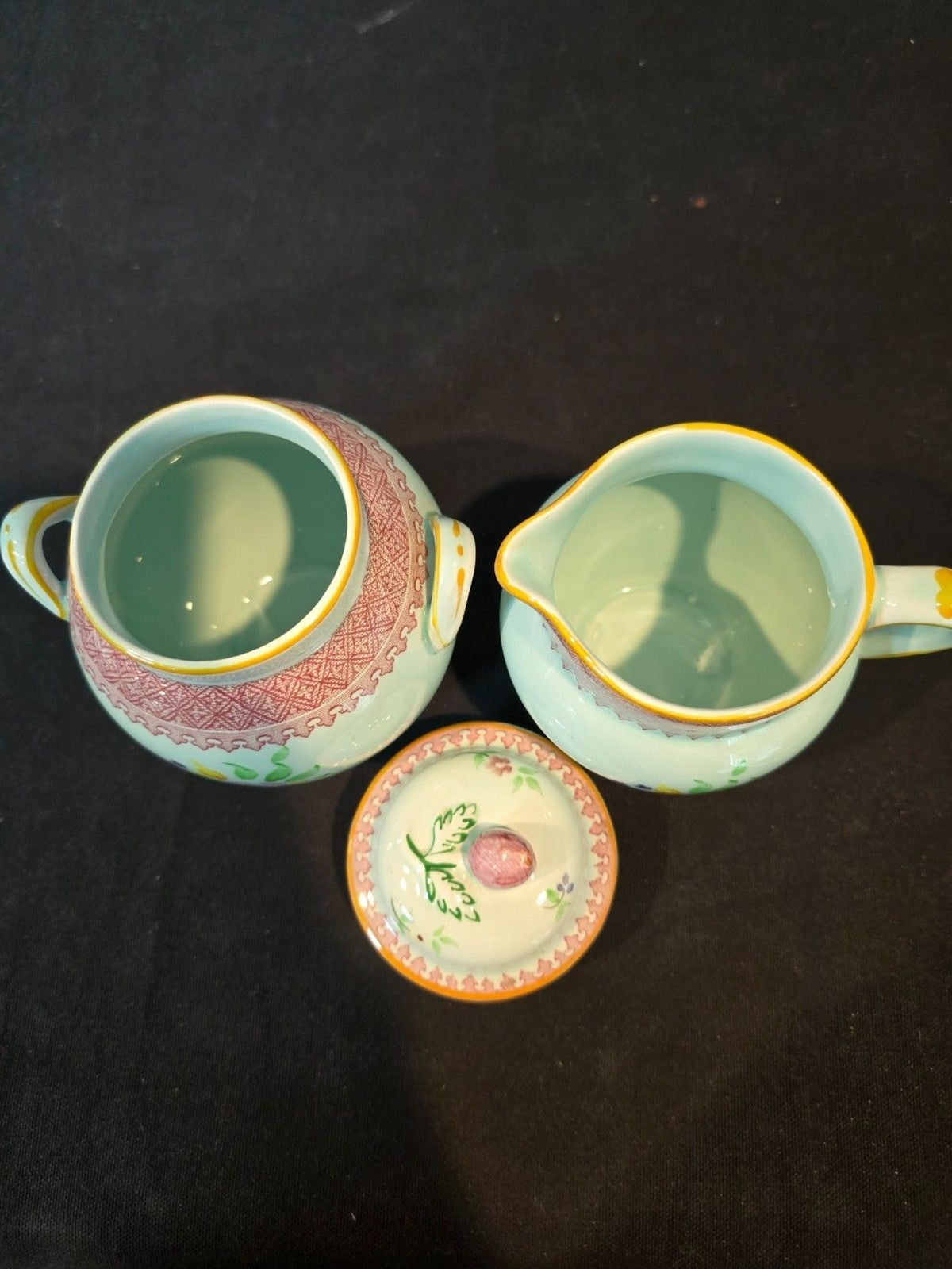 Adams Calyx Ware Lowestoft 2087 Sugar Bowl & Creamer Set England